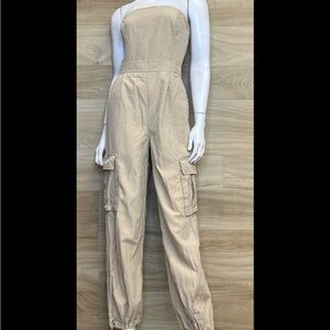 Women's Tan Strapless Jumpsuit